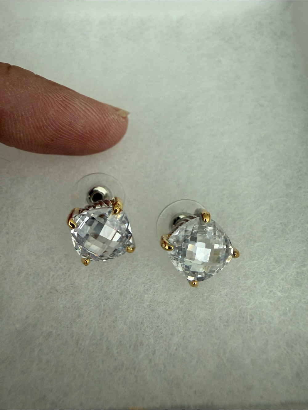 Dana Tyler Crystal Stud Earrings Two Tone Gold Silver New in Box, Women Jewelry